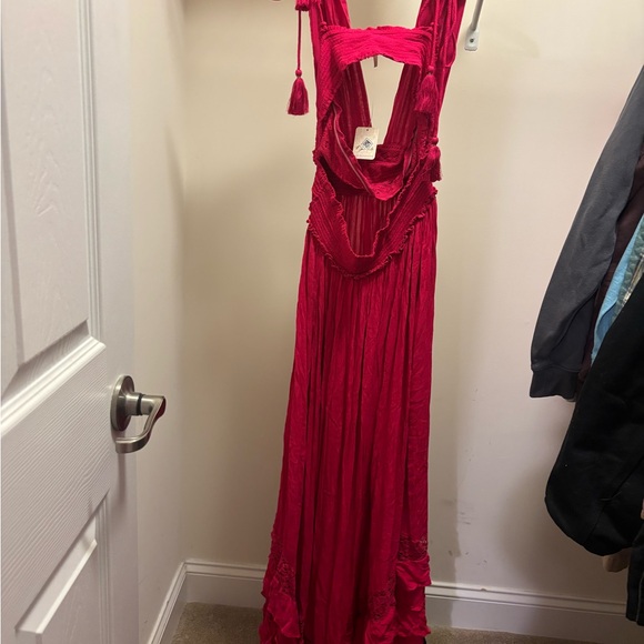 NWT Free People Santa Maria Maxi Pink Dress Size M Flow Ruffles Lace Detail - Picture 13 of 14